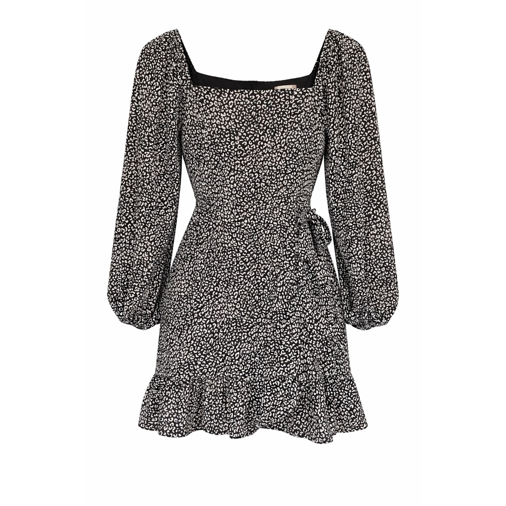Altar'd State Leopard Print Mini Dress Black White Square‎ Neck Long Sleeve M